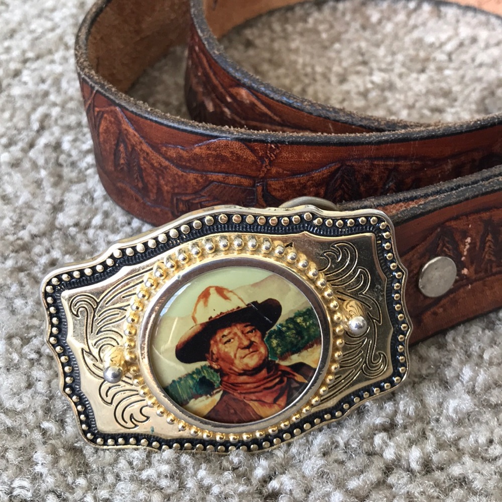 John Wayne buckle and Brown Leather Belt